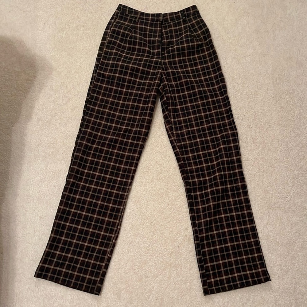 brandy melville straight leg plaid pants
